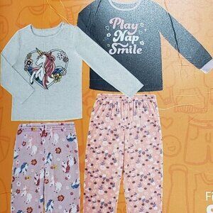 Member's Mark 4-Pc Girl's Favorite Fleece Pajamas Unicorn; Play Nap Smile Size 4
